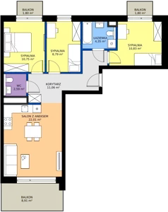 4 pokoje, apartament 70,38 m², piętro 4, oferta nr M55, ZENIT Głowackiego, Kraków, Bronowice, ul. Głowackiego 22