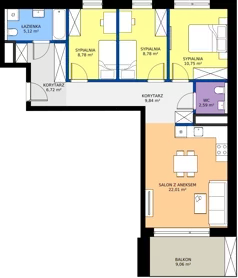 4 pokoje, mieszkanie 74,59 m², piętro 1, oferta nr M63, ZENIT Głowackiego, Kraków, Bronowice, ul. Głowackiego 22