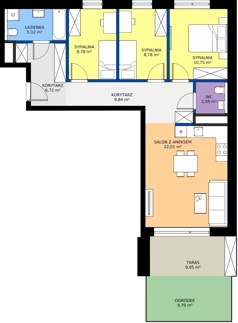 4 pokoje, apartament 74,59 m², piętro 1, oferta nr M63, ZENIT Głowackiego, Kraków, Bronowice, ul. Głowackiego 22
