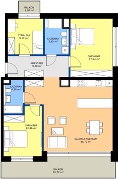 4 pokoje, apartament 97,55 m², piętro 5, oferta nr M24, ZENIT Głowackiego, Kraków, Bronowice, ul. Głowackiego 22
