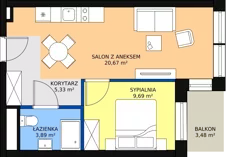 2 pokoje, apartament inwestycyjny 39,58 m², piętro 2, oferta nr B1/1/3, Infinity Mountain Resort, Świeradów-Zdrój, ul. Leśna