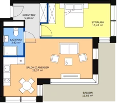 2 pokoje, apartament inwestycyjny 51,70 m², piętro 2, oferta nr B1/1/8, Infinity Mountain Resort, Świeradów-Zdrój, ul. Leśna