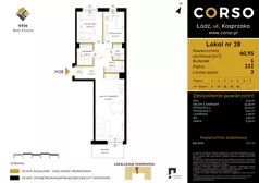 3 pokoje, mieszkanie 60,95 m², piętro 3, oferta nr 28, CORSO - etap I, Łódź, Polesie, Stare Polesie, ul. Kasprzaka 5