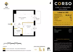 2 pokoje, mieszkanie 38,20 m², piętro 5, oferta nr 102, CORSO - etap 2A, Łódź, Polesie, Stare Polesie, ul. Kasprzaka 5