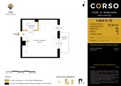 1 pokój, mieszkanie 37,53 m², piętro 2, oferta nr 21, CORSO - etap 2A, Łódź, Polesie, Stare Polesie, ul. Kasprzaka 5