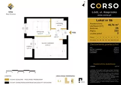 2 pokoje, mieszkanie 40,76 m², piętro 3, oferta nr 86, CORSO - etap 2A, Łódź, Polesie, Stare Polesie, ul. Kasprzaka 5