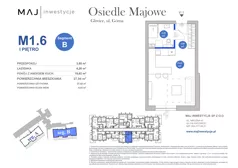 1 pokój, mieszkanie 27,42 m², piętro 1, oferta nr B1.6, Osiedle Majowe 2.0, Gliwice, Ligota Zabrska, ul. Górna 28C