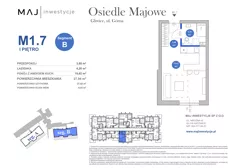 1 pokój, mieszkanie 27,42 m², piętro 1, oferta nr B1.7, Osiedle Majowe 2.0, Gliwice, Ligota Zabrska, ul. Górna 28C