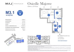 3 pokoje, mieszkanie 46,83 m², piętro 3, oferta nr B3.1, Osiedle Majowe 2.0, Gliwice, Ligota Zabrska, ul. Górna 28C