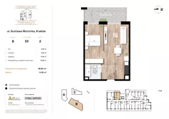 2 pokoje, mieszkanie 38,84 m², piętro 2, oferta nr B33, Krzesławickie Tarasy, Kraków, Wzgórza Krzesławickie, Zesławice, ul. Gustawa Morcinka 86C