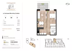 2 pokoje, mieszkanie 44,14 m², piętro 3, oferta nr B34, Krzesławickie Tarasy, Kraków, Wzgórza Krzesławickie, Zesławice, ul. Gustawa Morcinka 86C