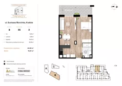 2 pokoje, mieszkanie 44,69 m², piętro 3, oferta nr B35, Krzesławickie Tarasy, Kraków, Wzgórza Krzesławickie, Zesławice, ul. Gustawa Morcinka 86C