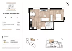 2 pokoje, mieszkanie 41,76 m², piętro 1, oferta nr C12, Krzesławickie Tarasy, Kraków, Wzgórza Krzesławickie, Zesławice, ul. Gustawa Morcinka 86C