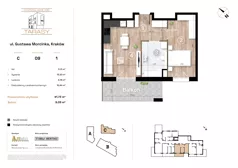2 pokoje, mieszkanie 41,73 m², piętro 1, oferta nr C09, Krzesławickie Tarasy, Kraków, Wzgórza Krzesławickie, Zesławice, ul. Gustawa Morcinka 86C