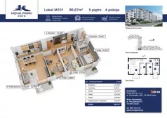 4 pokoje, mieszkanie 86,67 m², piętro 5, oferta nr M101, Nova Park III, Łomża, Południe, ul. Akademicka