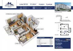 3 pokoje, mieszkanie 51,40 m², piętro 5, oferta nr M102, Nova Park III, Łomża, Południe, ul. Akademicka