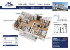 3 pokoje, mieszkanie 73,45 m², piętro 1, oferta nr M128, Nova Park III, Łomża, Południe, ul. Akademicka