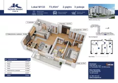 3 pokoje, mieszkanie 73,45 m², piętro 2, oferta nr M133, Nova Park III, Łomża, Południe, ul. Akademicka