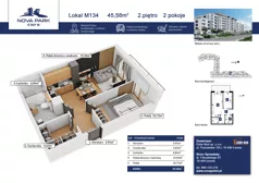 2 pokoje, mieszkanie 45,58 m², piętro 2, oferta nr M134, Nova Park III, Łomża, Południe, ul. Akademicka