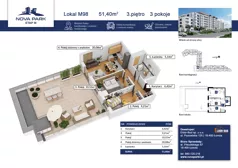 3 pokoje, mieszkanie 51,40 m², piętro 4, oferta nr M98, Nova Park III, Łomża, Południe, ul. Akademicka