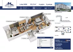 3 pokoje, mieszkanie 52,21 m², piętro 4, oferta nr M99, Nova Park III, Łomża, Południe, ul. Akademicka