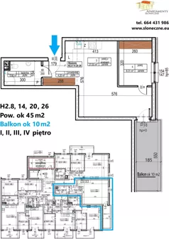 2 pokoje, apartament 44,56 m², piętro 3, oferta nr H2.20, Apartamenty Słoneczne, Sosnowiec, Sielec, ul. Klimontowska 47M