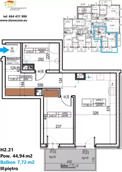 2 pokoje, apartament 44,94 m², piętro 3, oferta nr H2.21, Apartamenty Słoneczne, Sosnowiec, Sielec, ul. Klimontowska 47M