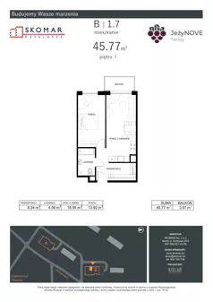 2 pokoje, mieszkanie 45,77 m², piętro 1, oferta nr B1_7, JeżyNOVE Tarasy, Ząbkowice Śląskie, ul. Jeżynowa