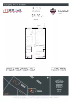 2 pokoje, mieszkanie 45,91 m², piętro 1, oferta nr B1_8, JeżyNOVE Tarasy, Ząbkowice Śląskie, ul. Jeżynowa