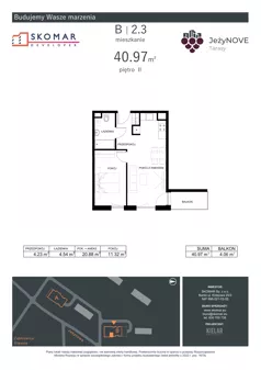 2 pokoje, mieszkanie 40,97 m², piętro 2, oferta nr B2_3, JeżyNOVE Tarasy, Ząbkowice Śląskie, ul. Jeżynowa