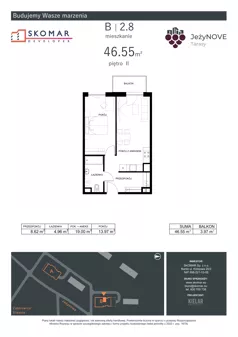 2 pokoje, mieszkanie 46,55 m², piętro 2, oferta nr B2_8, JeżyNOVE Tarasy, Ząbkowice Śląskie, ul. Jeżynowa