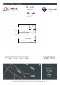2 pokoje, mieszkanie 34,34 m², piętro 3, oferta nr B3_5, JeżyNOVE Tarasy, Ząbkowice Śląskie, ul. Jeżynowa