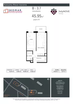2 pokoje, mieszkanie 45,95 m², piętro 3, oferta nr B3_7, JeżyNOVE Tarasy, Ząbkowice Śląskie, ul. Jeżynowa