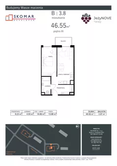 2 pokoje, mieszkanie 46,55 m², piętro 3, oferta nr B3_8, JeżyNOVE Tarasy, Ząbkowice Śląskie, ul. Jeżynowa