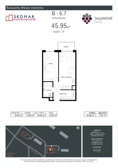 2 pokoje, mieszkanie 45,95 m², piętro 6, oferta nr B6_7, JeżyNOVE Tarasy, Ząbkowice Śląskie, ul. Jeżynowa