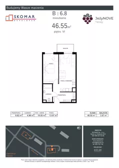 2 pokoje, mieszkanie 46,55 m², piętro 6, oferta nr B6_8, JeżyNOVE Tarasy, Ząbkowice Śląskie, ul. Jeżynowa