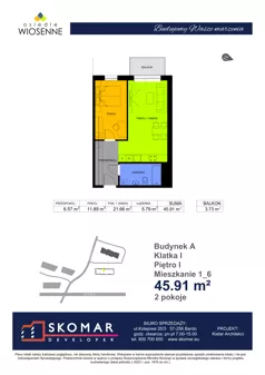 2 pokoje, mieszkanie 45,91 m², piętro 1, oferta nr A1_6, Osiedle Wiosenne, Kłodzko, ul. Zimowa
