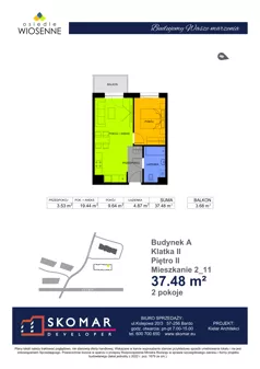 2 pokoje, mieszkanie 37,48 m², piętro 2, oferta nr A2_11, Osiedle Wiosenne, Kłodzko, ul. Zimowa