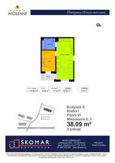 2 pokoje, mieszkanie 38,09 m², piętro 6, oferta nr A6_1, Osiedle Wiosenne, Kłodzko, ul. Zimowa