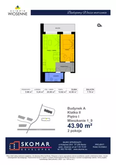 2 pokoje, mieszkanie 43,90 m², piętro 1, oferta nr A1_9, Osiedle Wiosenne, Kłodzko, ul. Zimowa