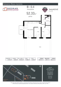 3 pokoje, mieszkanie 52,33 m², parter, oferta nr B0_4, JeżyNOVE Tarasy, Ząbkowice Śląskie, ul. Jeżynowa