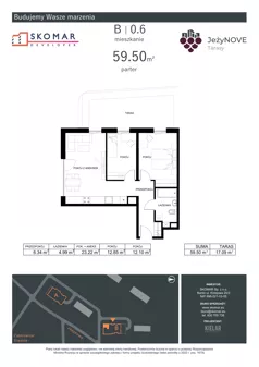 3 pokoje, mieszkanie 59,50 m², parter, oferta nr B0_6, JeżyNOVE Tarasy, Ząbkowice Śląskie, ul. Jeżynowa