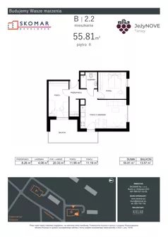 3 pokoje, mieszkanie 55,81 m², piętro 2, oferta nr B2_2, JeżyNOVE Tarasy, Ząbkowice Śląskie, ul. Jeżynowa