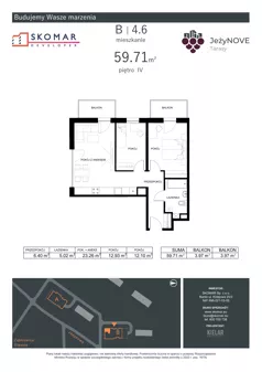 3 pokoje, mieszkanie 59,71 m², piętro 4, oferta nr B4_6, JeżyNOVE Tarasy, Ząbkowice Śląskie, ul. Jeżynowa