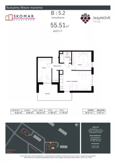 3 pokoje, mieszkanie 55,51 m², piętro 5, oferta nr B5_2, JeżyNOVE Tarasy, Ząbkowice Śląskie, ul. Jeżynowa