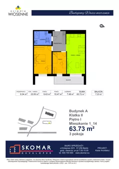 3 pokoje, mieszkanie 63,73 m², piętro 1, oferta nr A1_14, Osiedle Wiosenne, Kłodzko, ul. Zimowa