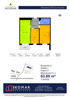 3 pokoje, mieszkanie 63,89 m², piętro 5, oferta nr A5_1, Osiedle Wiosenne, Kłodzko, ul. Zimowa