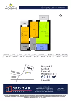 3 pokoje, mieszkanie 62,11 m², piętro 6, oferta nr A6_4, Osiedle Wiosenne, Kłodzko, ul. Zimowa
