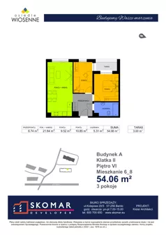 3 pokoje, mieszkanie 54,06 m², piętro 6, oferta nr A6_8, Osiedle Wiosenne, Kłodzko, ul. Zimowa