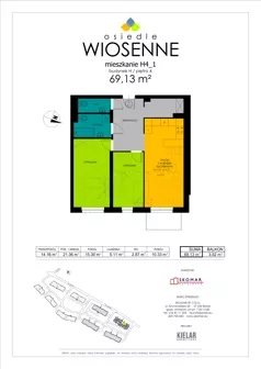 3 pokoje, mieszkanie 70,28 m², piętro 4, oferta nr H4_1, Osiedle Wiosenne, Kłodzko, ul. Zimowa
